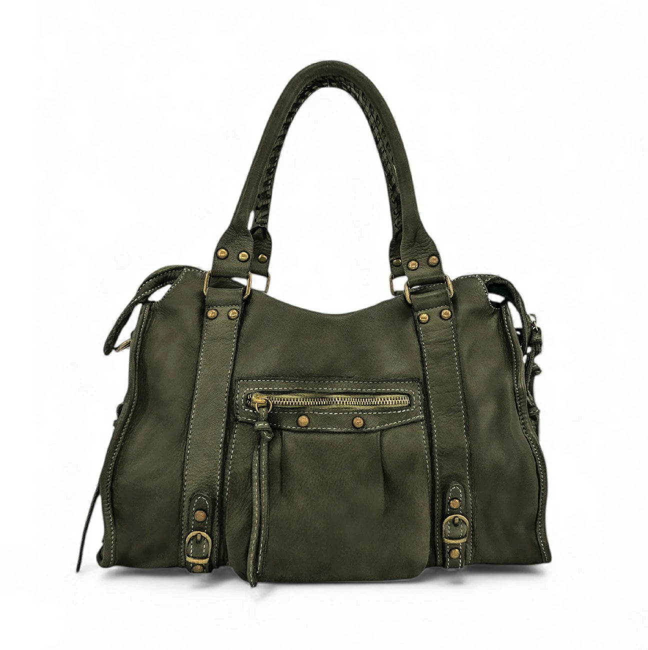 Sac à main en cuir vintage MISS STORM Kaki