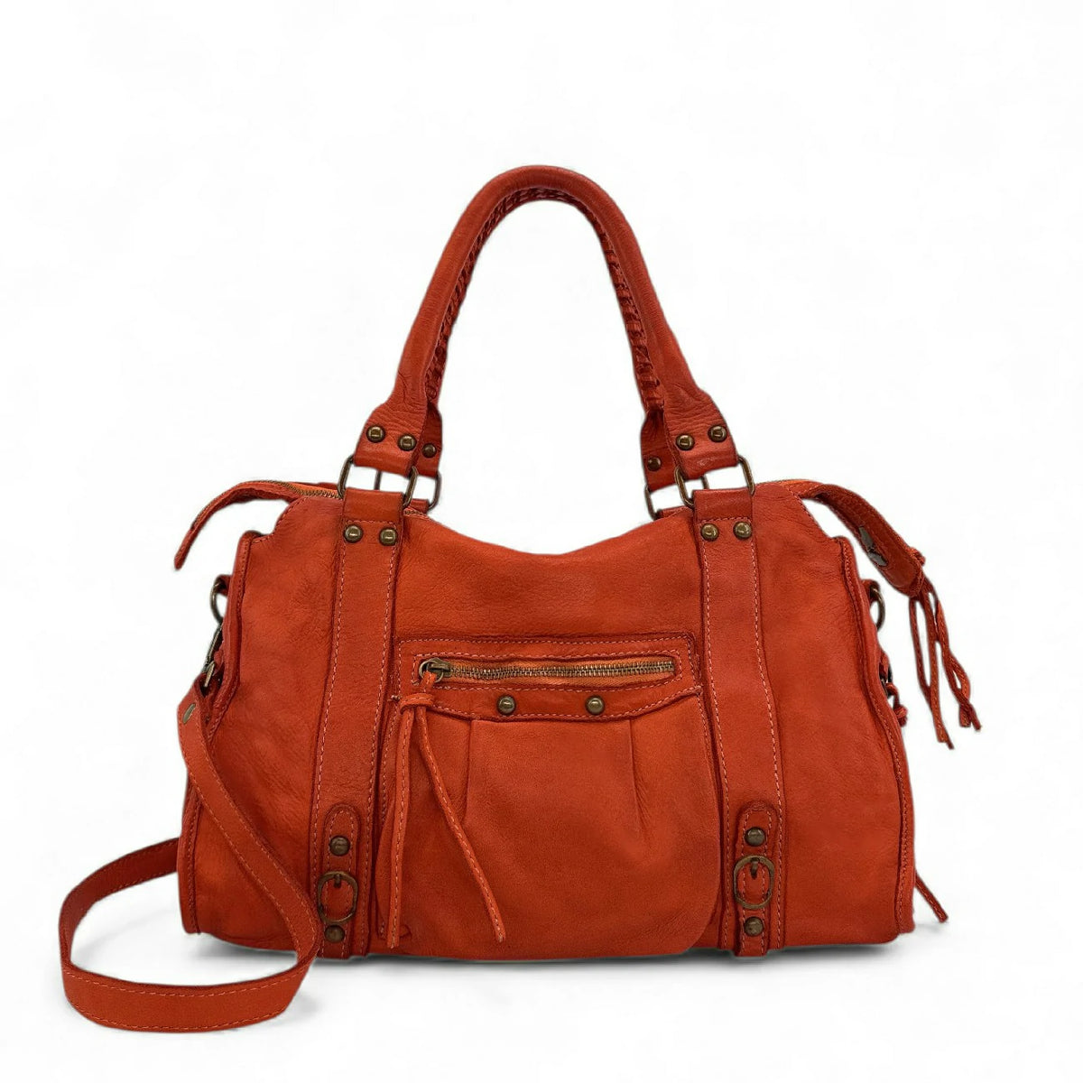 Sac à main en cuir vintage MISS STORM Mandarine