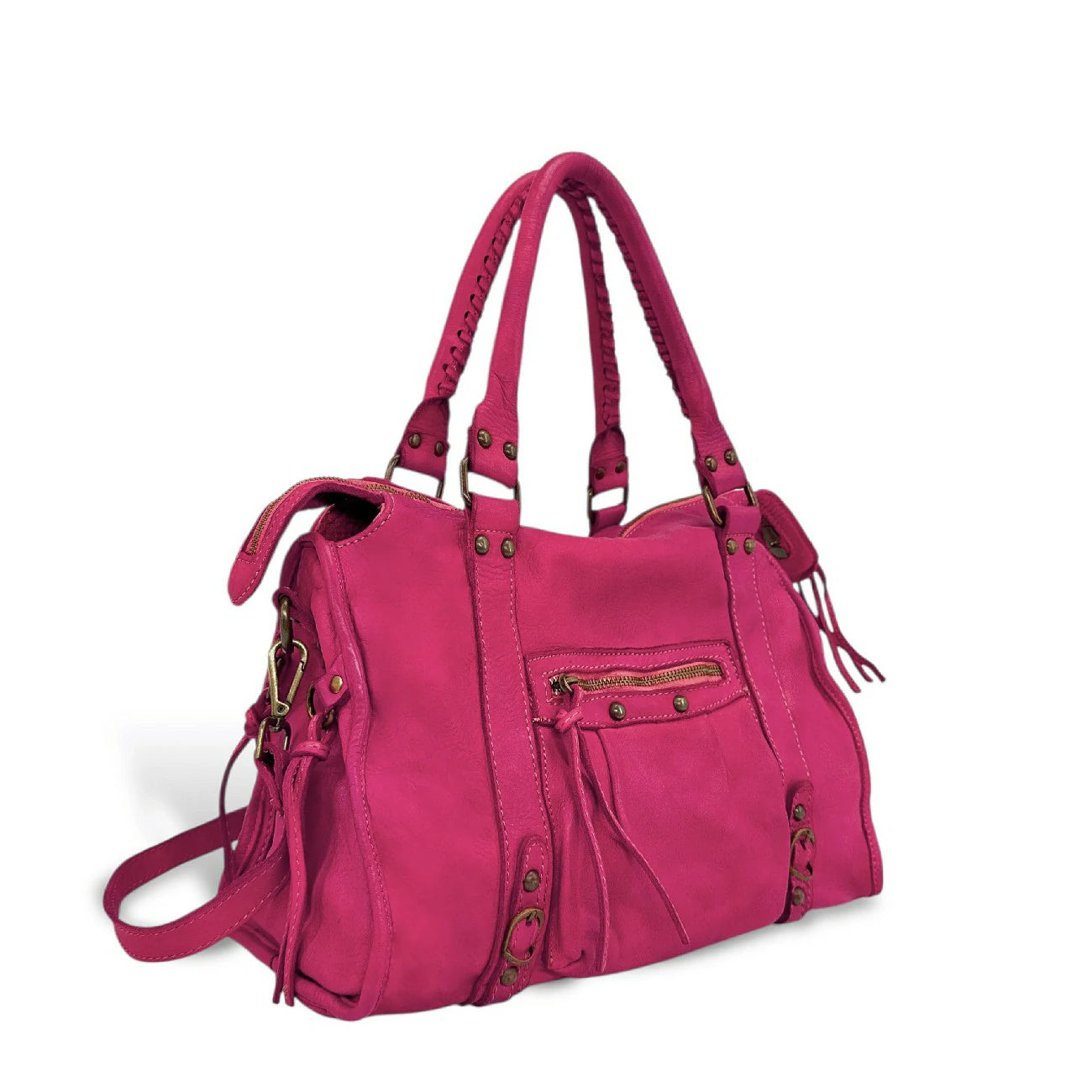 Sac à main en cuir vintage MISS STORM Rose fuchsia