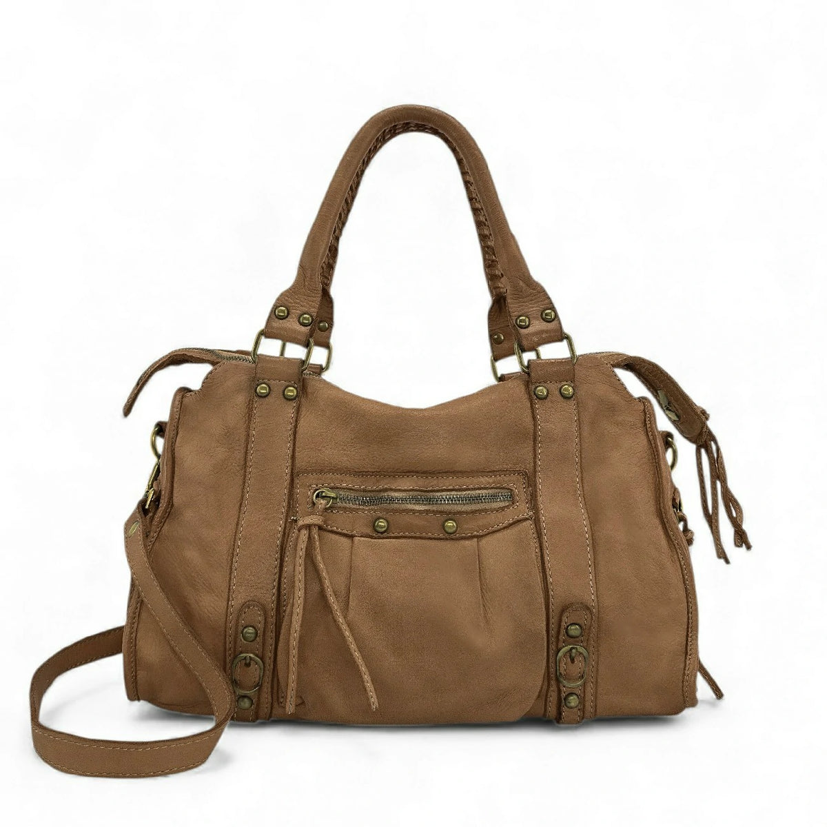 MISS STORM Taupe vintage leather handbag