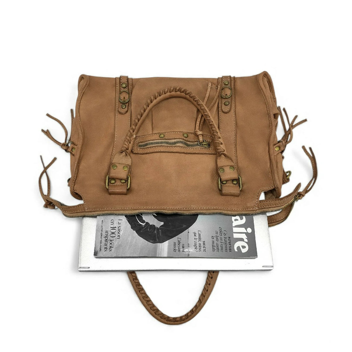 MISS STORM Taupe vintage leather handbag