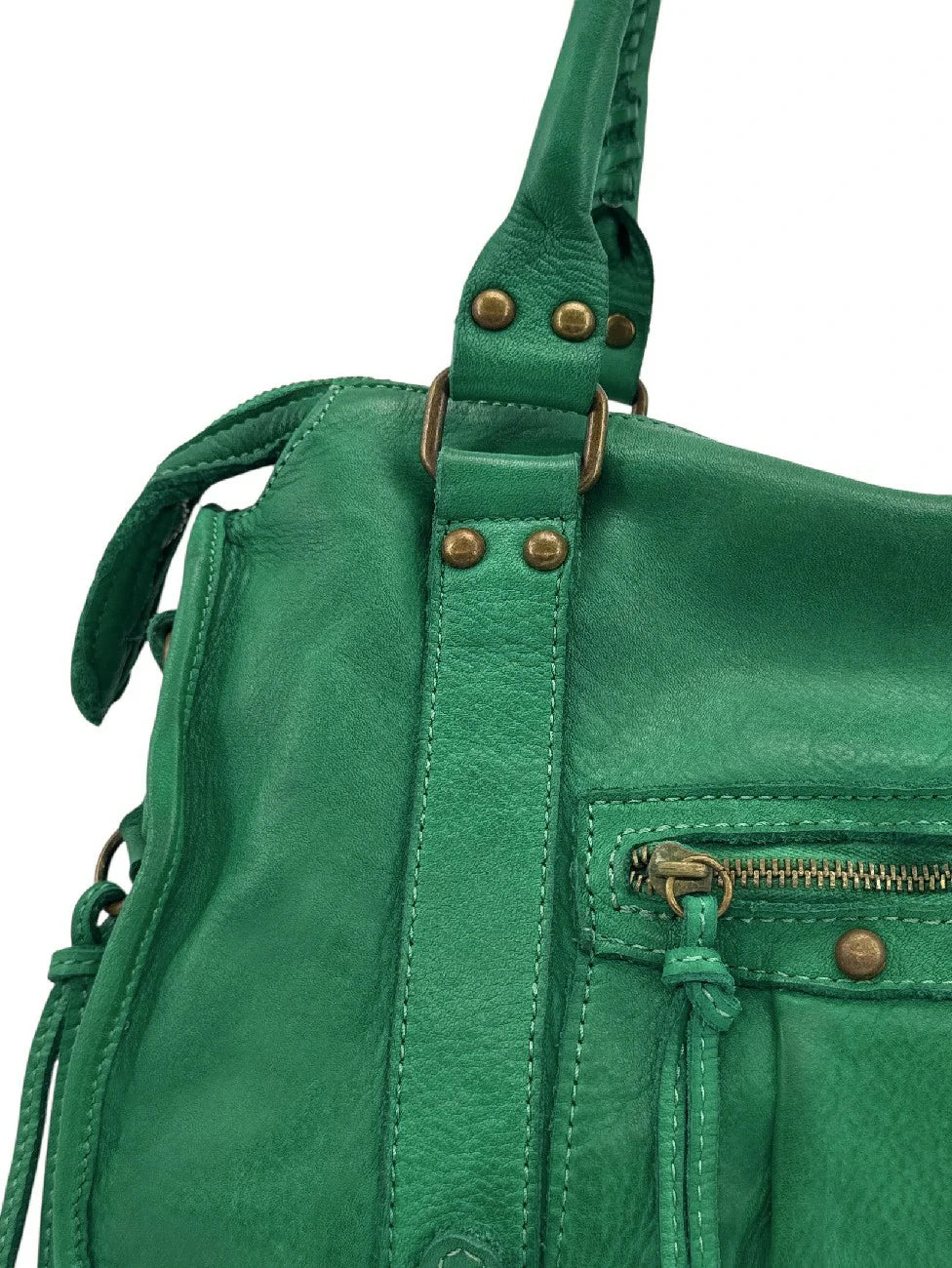 Handtasche aus Vintage-Leder MISS STORM Englischgrün