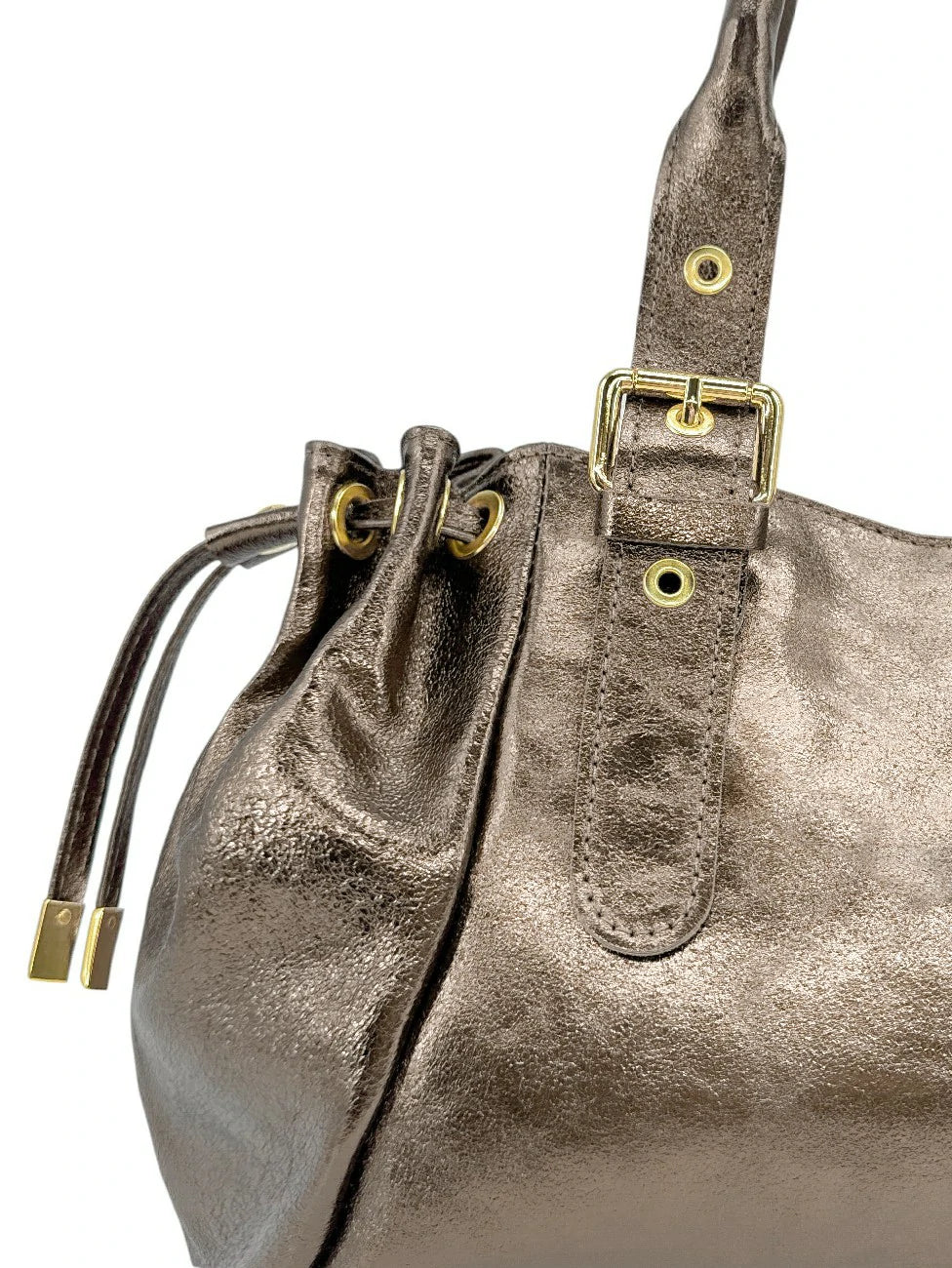Borsa bowling in pelle metallizzata PRINCESSE GLOW champagne