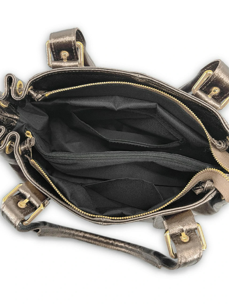 Borsa bowling in pelle metallizzata PRINCESSE GLOW champagne