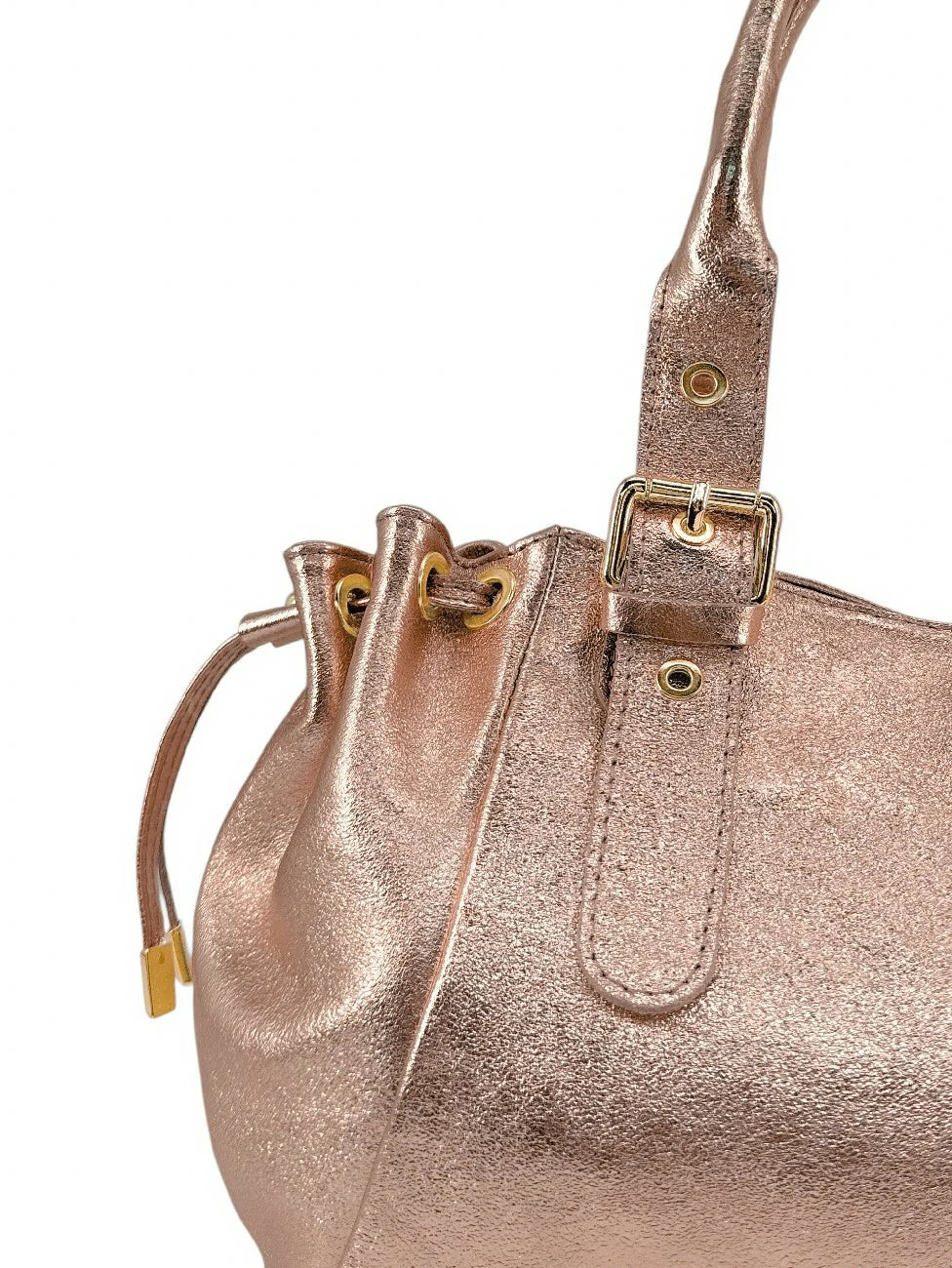Borsa bowling in pelle metallizzata PRINCESSE GLOW rose gold