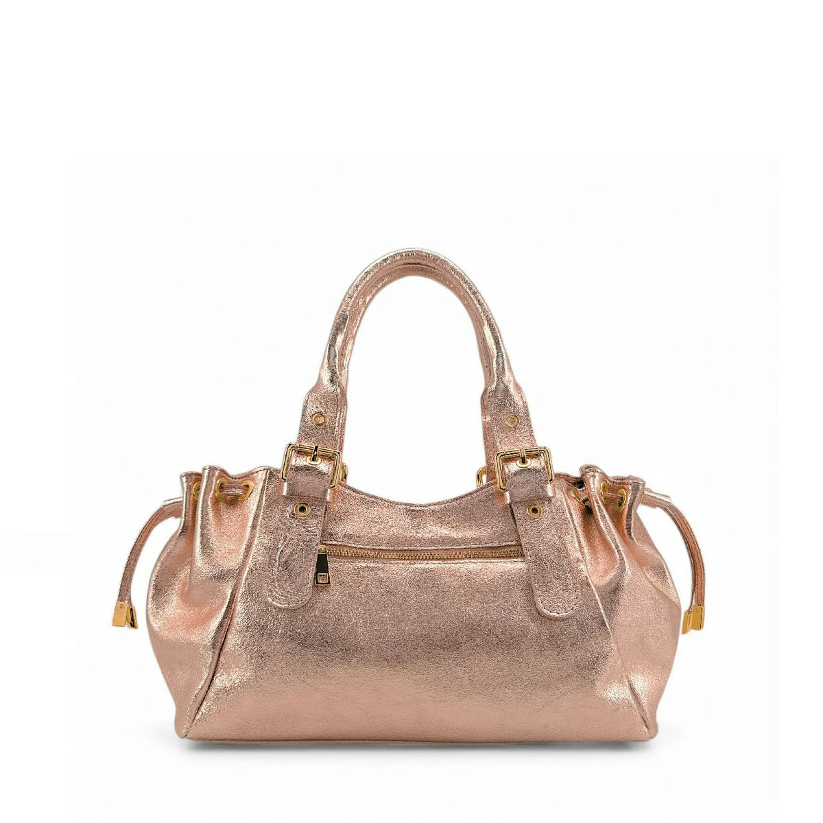 Borsa bowling in pelle metallizzata PRINCESSE GLOW rose gold
