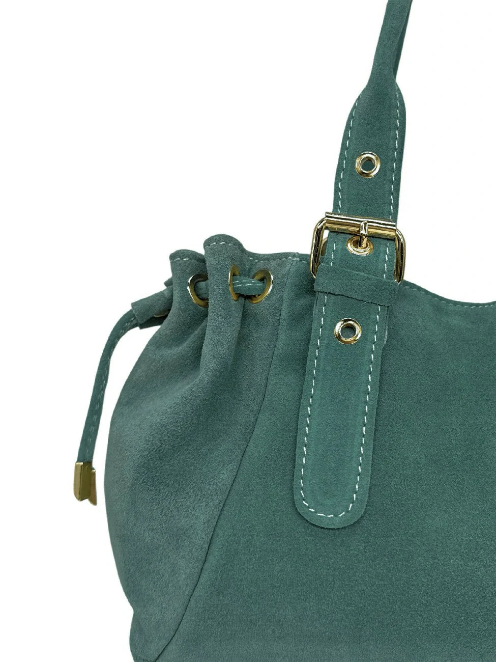 PRINCESSE SUEDE suede bowling bag Teal blue-green