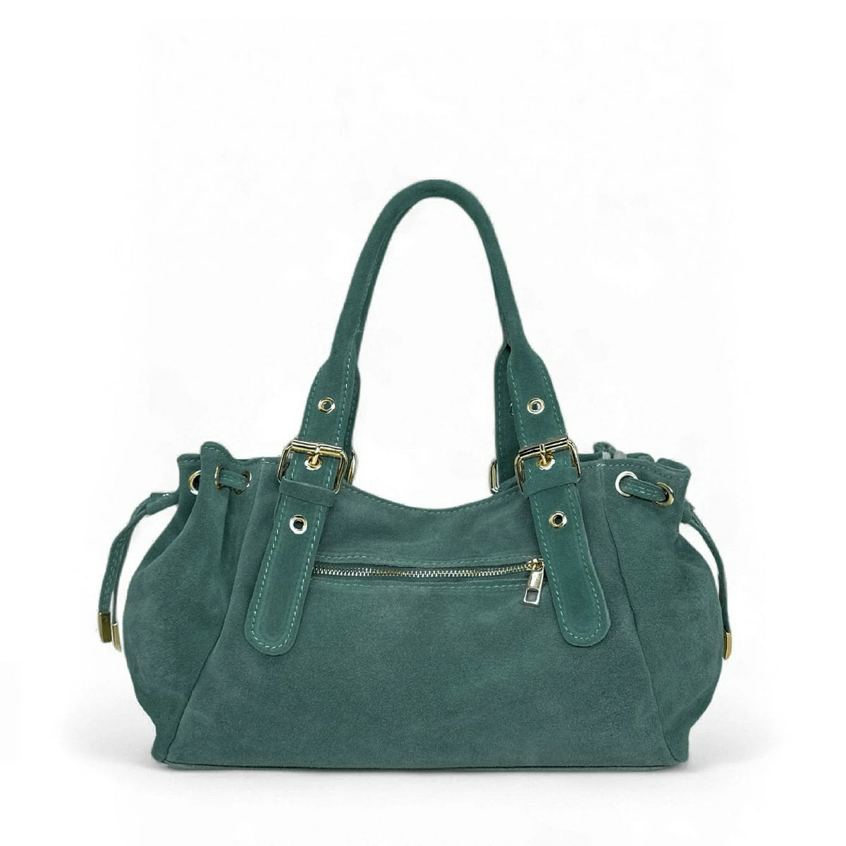 PRINCESSE SUEDE suede bowling bag Teal blue-green