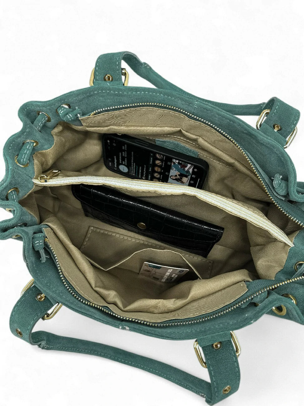 PRINCESSE SUEDE suede bowling bag Teal blue-green