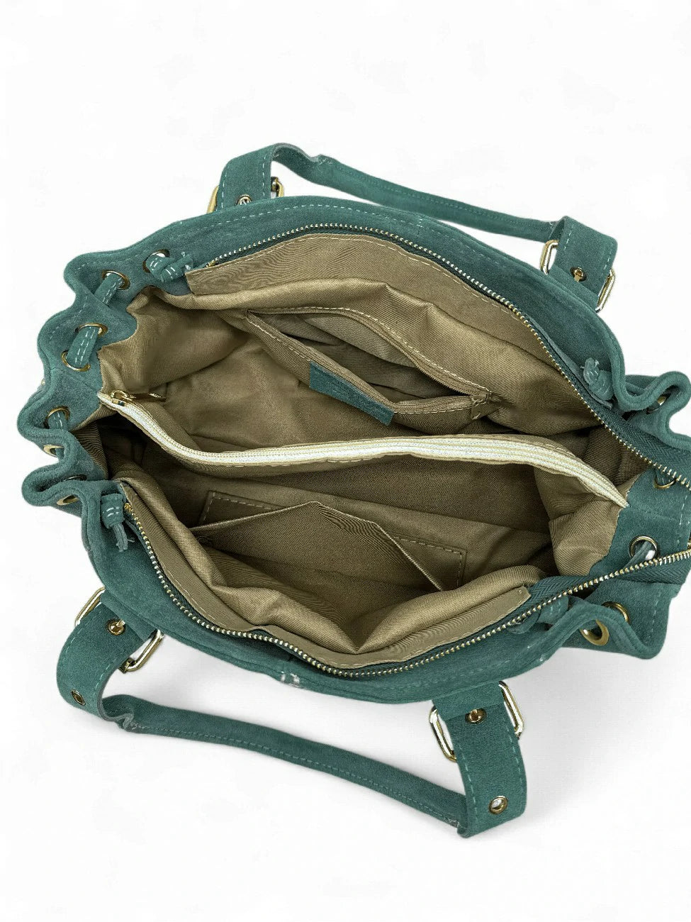 PRINCESSE SUEDE suede bowling bag Teal blue-green