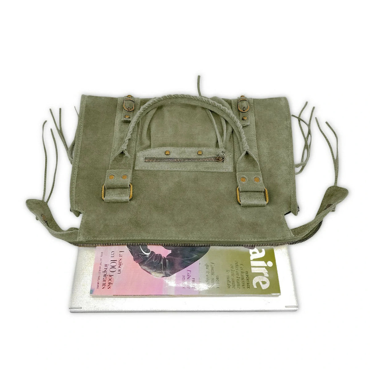 STORM SUEDE suede handbag, Matcha latte