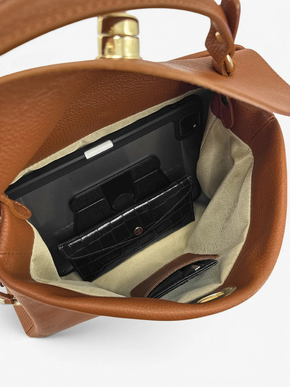 Handtasche aus genarbtem Leder CHELSEA Dunkelcamel