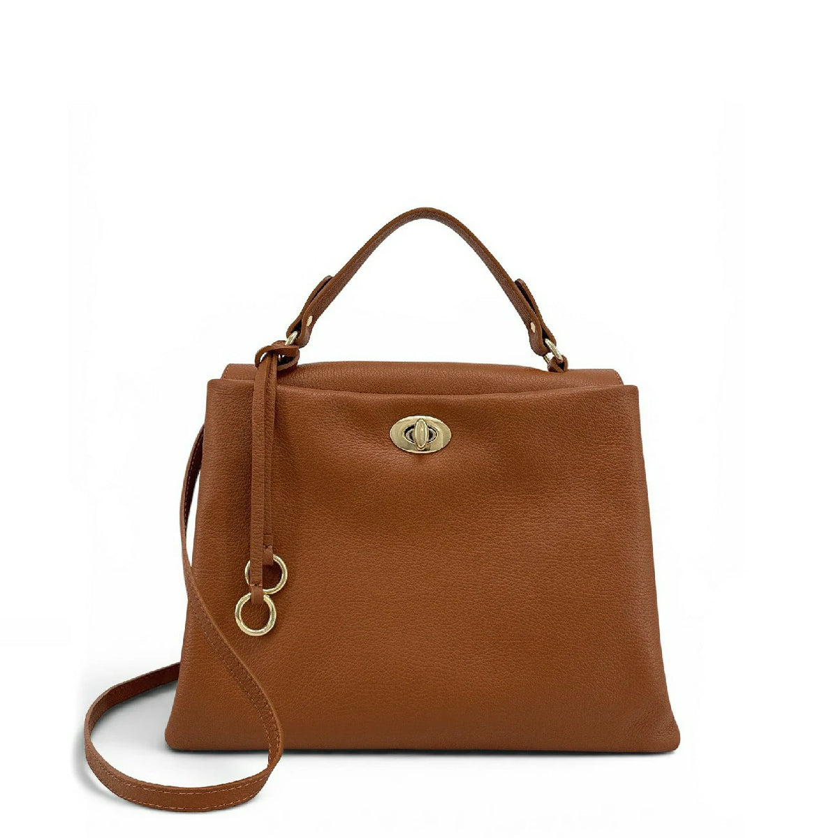 Handtasche aus genarbtem Leder CHELSEA Dunkelcamel
