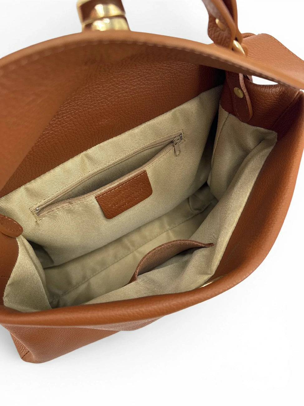 Handtasche aus genarbtem Leder CHELSEA Dunkelcamel