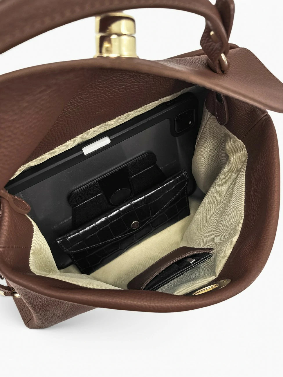 Handtasche aus genarbtem Leder CHELSEA Schokobraun