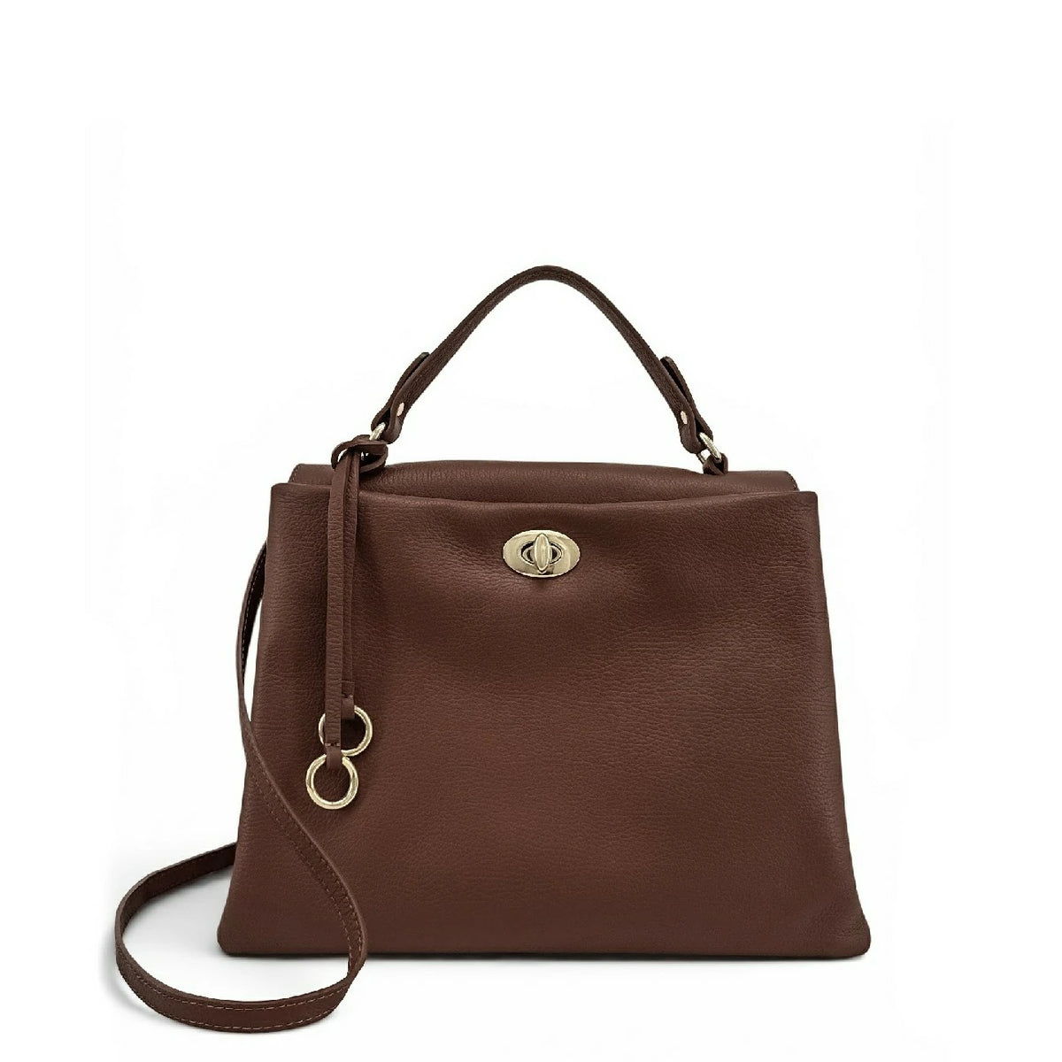 Handtasche aus genarbtem Leder CHELSEA Schokobraun