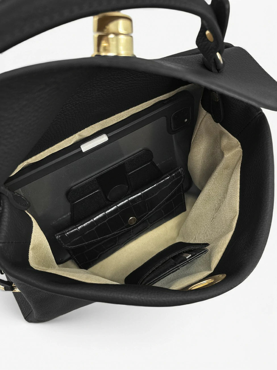 Handtasche aus genarbtem Leder CHELSEA Schwarz