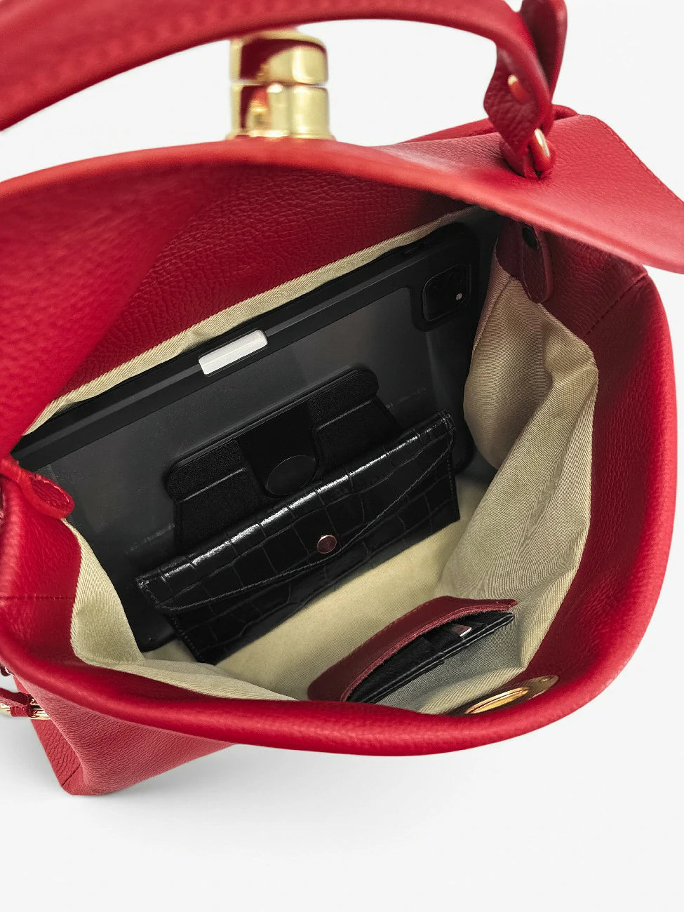 Handtasche aus genarbtem Leder CHELSEA Krapprot