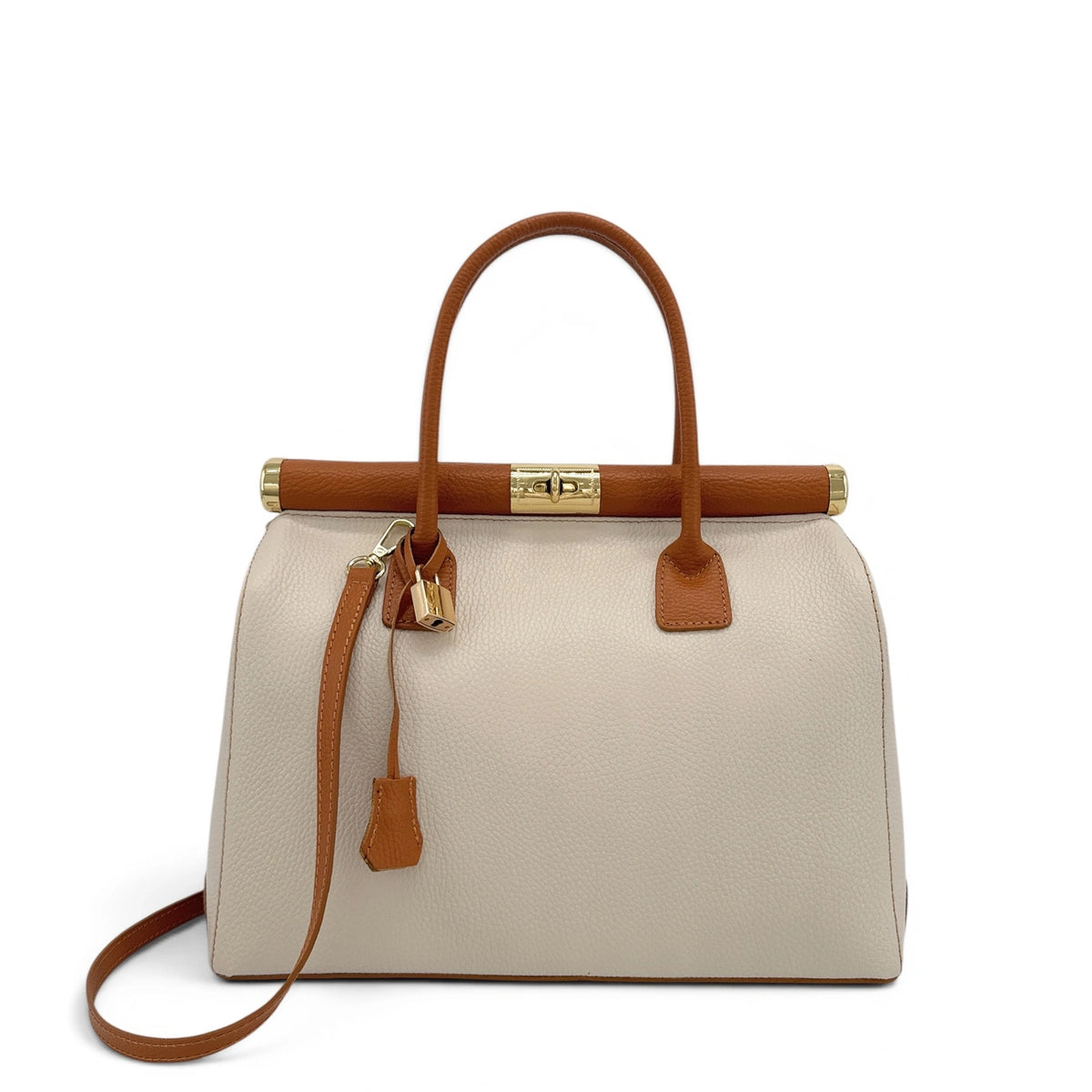 Bowling-Tasche aus genarbtem Leder TROCADERO Cognacbeige