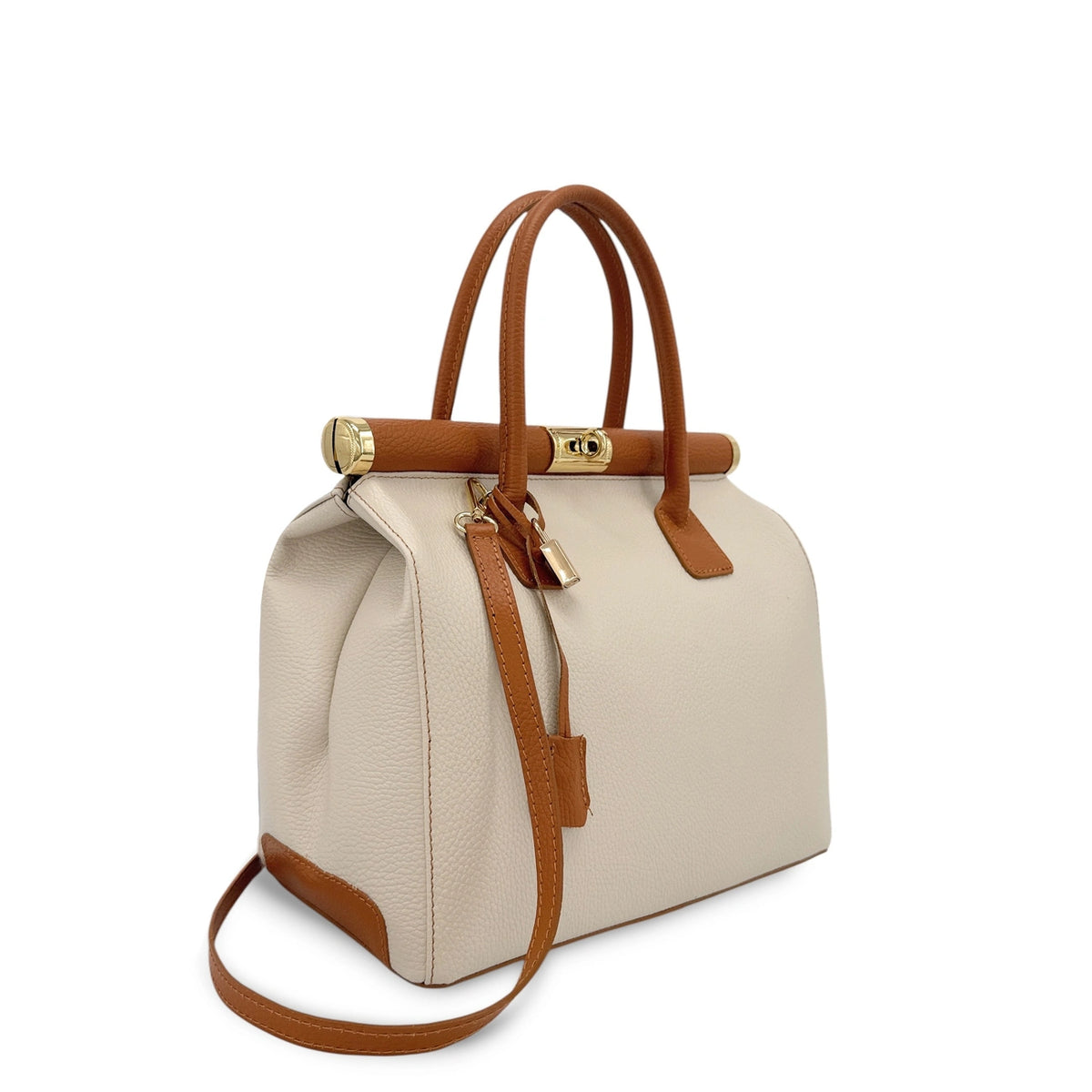 Bowling-Tasche aus genarbtem Leder TROCADERO Cognacbeige