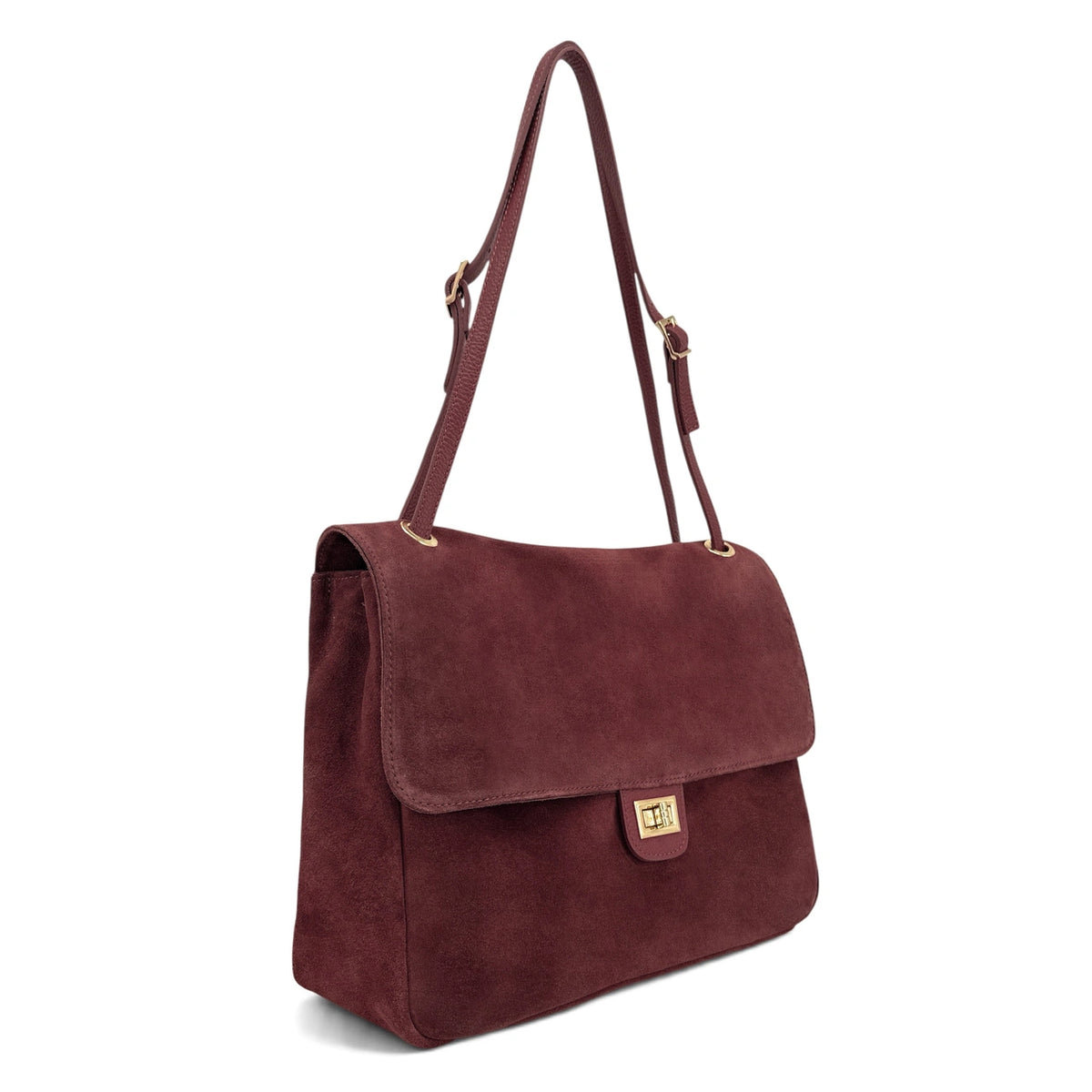 Grand sac besace en daim POPPINS Bordeaux