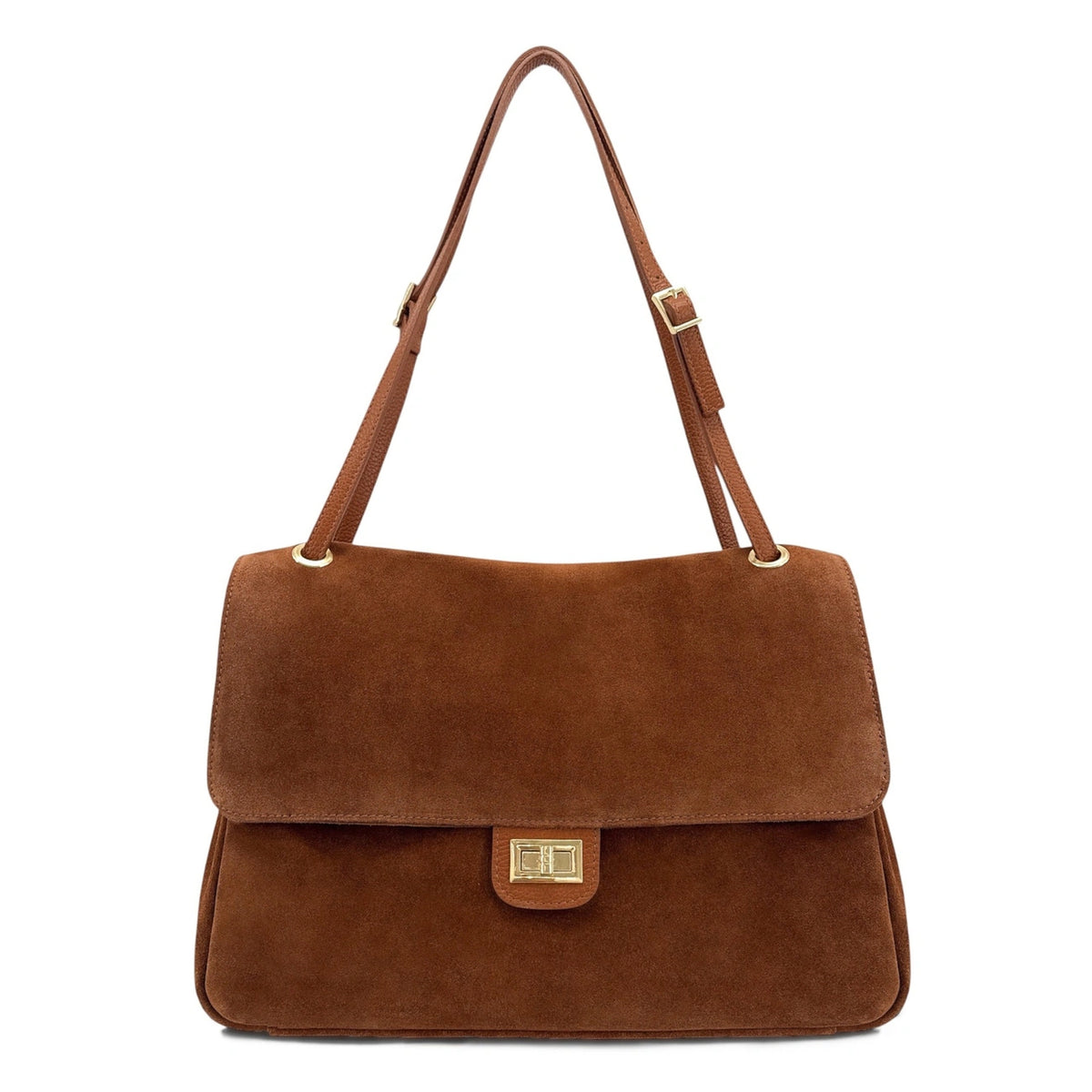 Grand sac besace en daim POPPINS Marron Camel foncé
