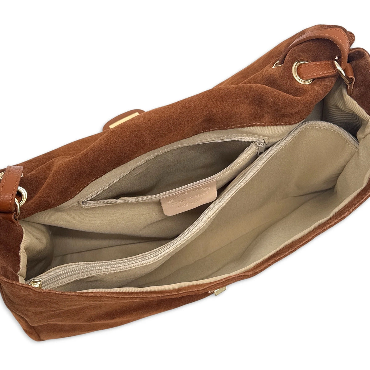 Grand sac besace en daim POPPINS Marron Camel foncé