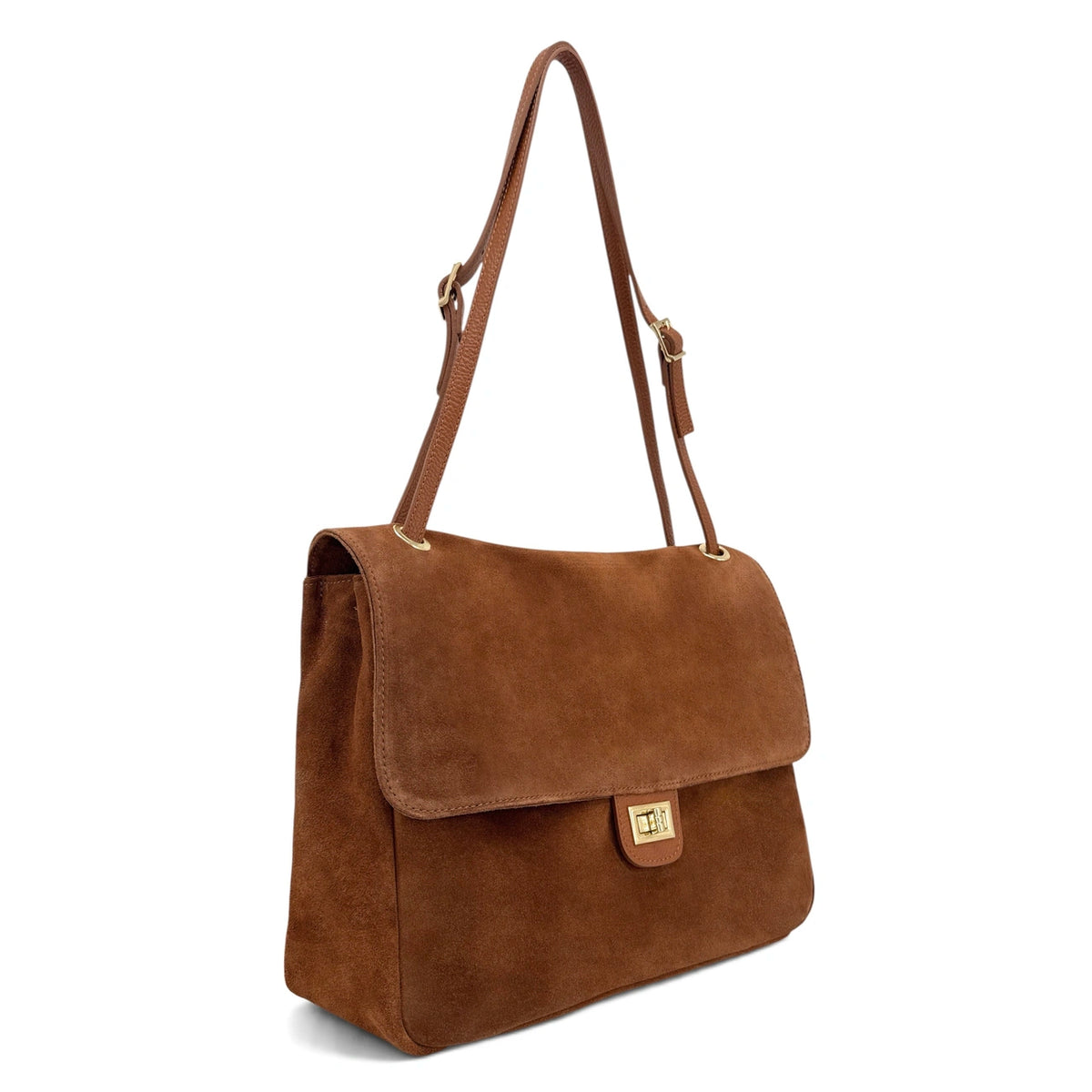 Grand sac besace en daim POPPINS Marron Camel foncé