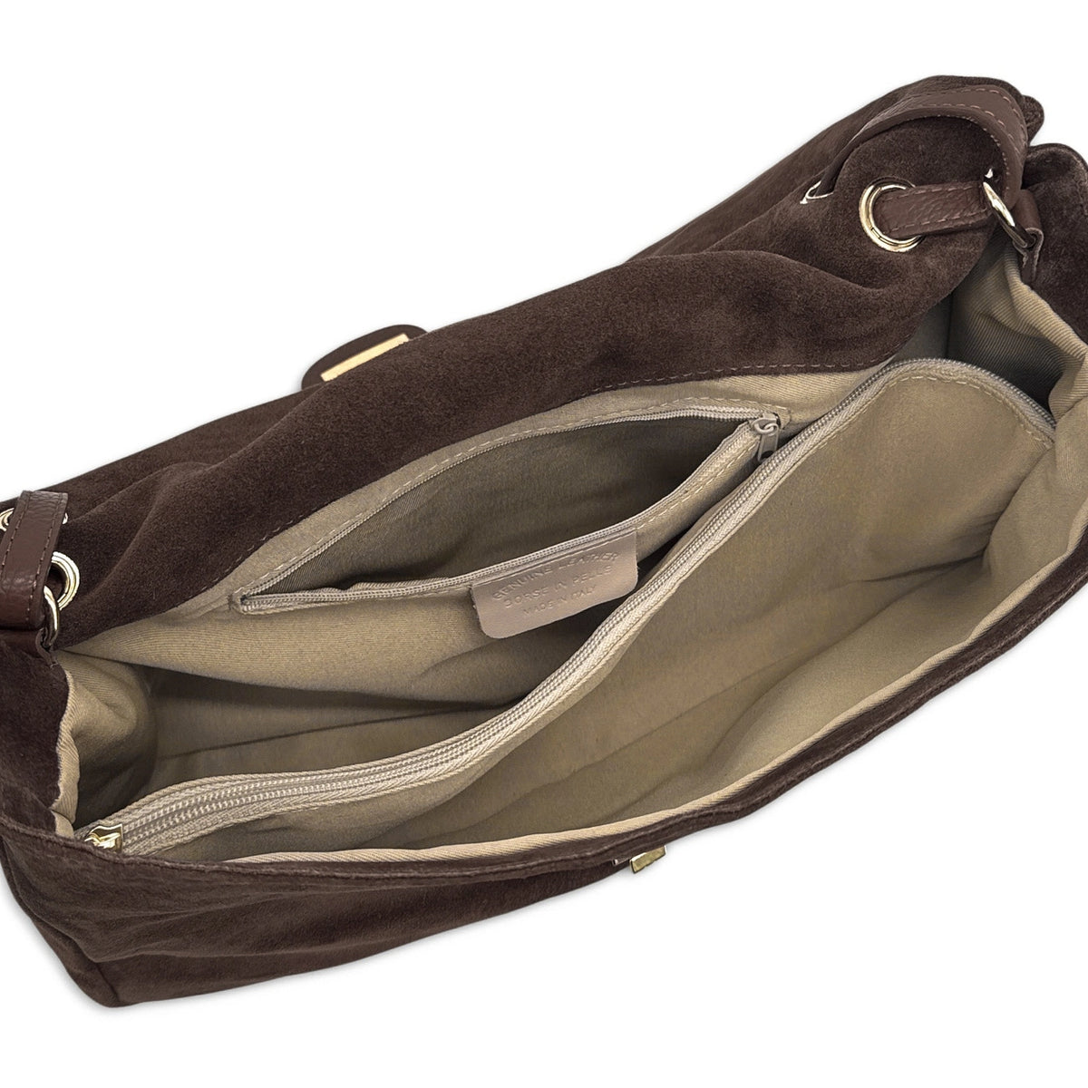 Grand sac besace en daim POPPINS Marron Chocolat