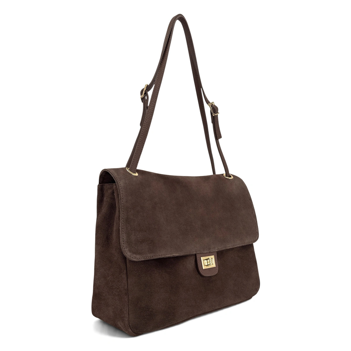 Grand sac besace en daim POPPINS Marron Chocolat