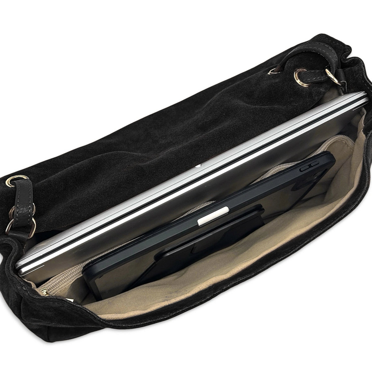 Grand sac besace en daim POPPINS Noir