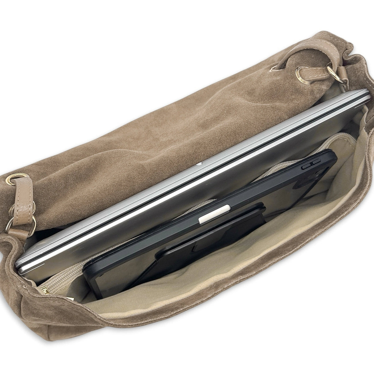 Grand sac besace en daim POPPINS Taupe