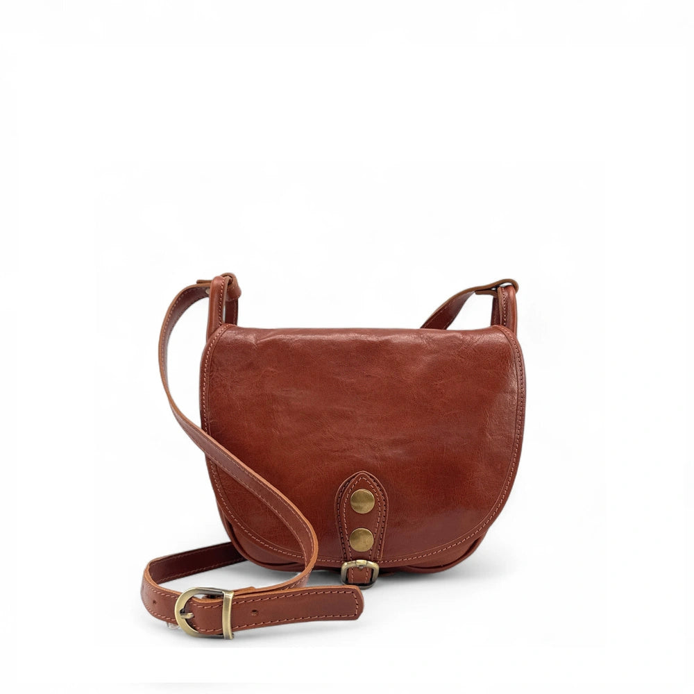 Sac bandoulière en cuir lisse LITTLE VERLAINE Cognac