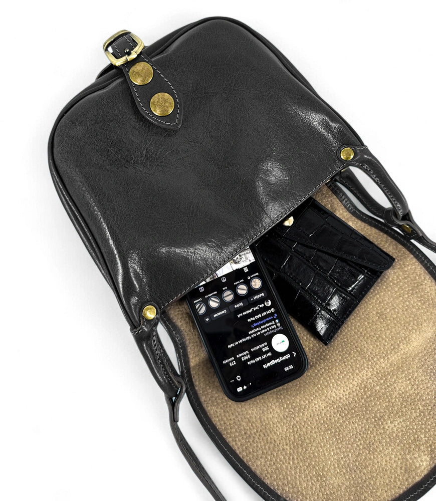 Bolso bandolera de piel lisa LITTLE VERLAINE Negro