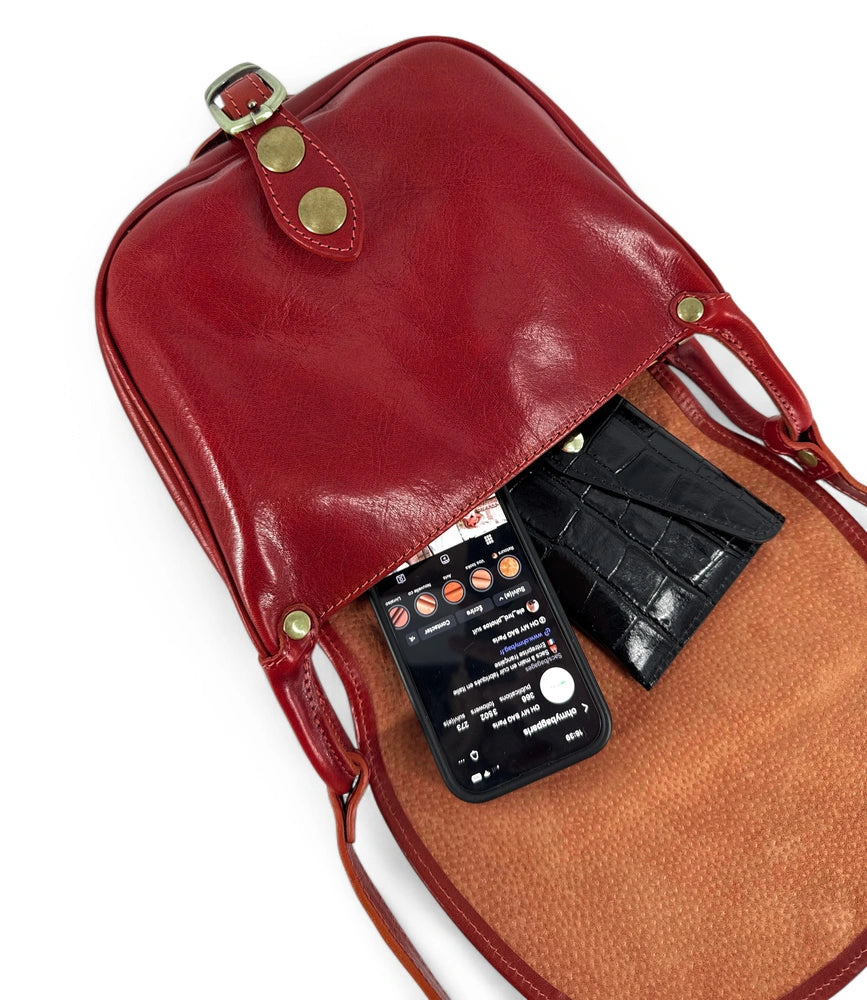 Borsa a tracolla in pelle liscia LITTLE VERLAINE rosso scuro