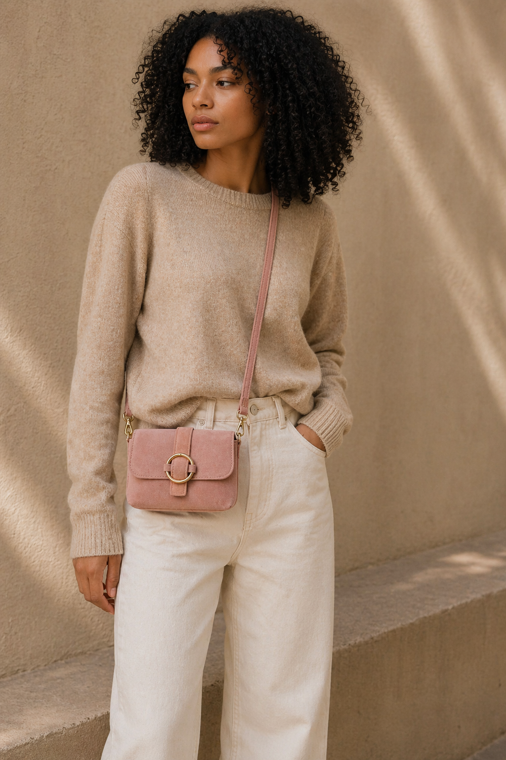 Micro-sac en daim BERLINGOT SUEDE Rose pastel