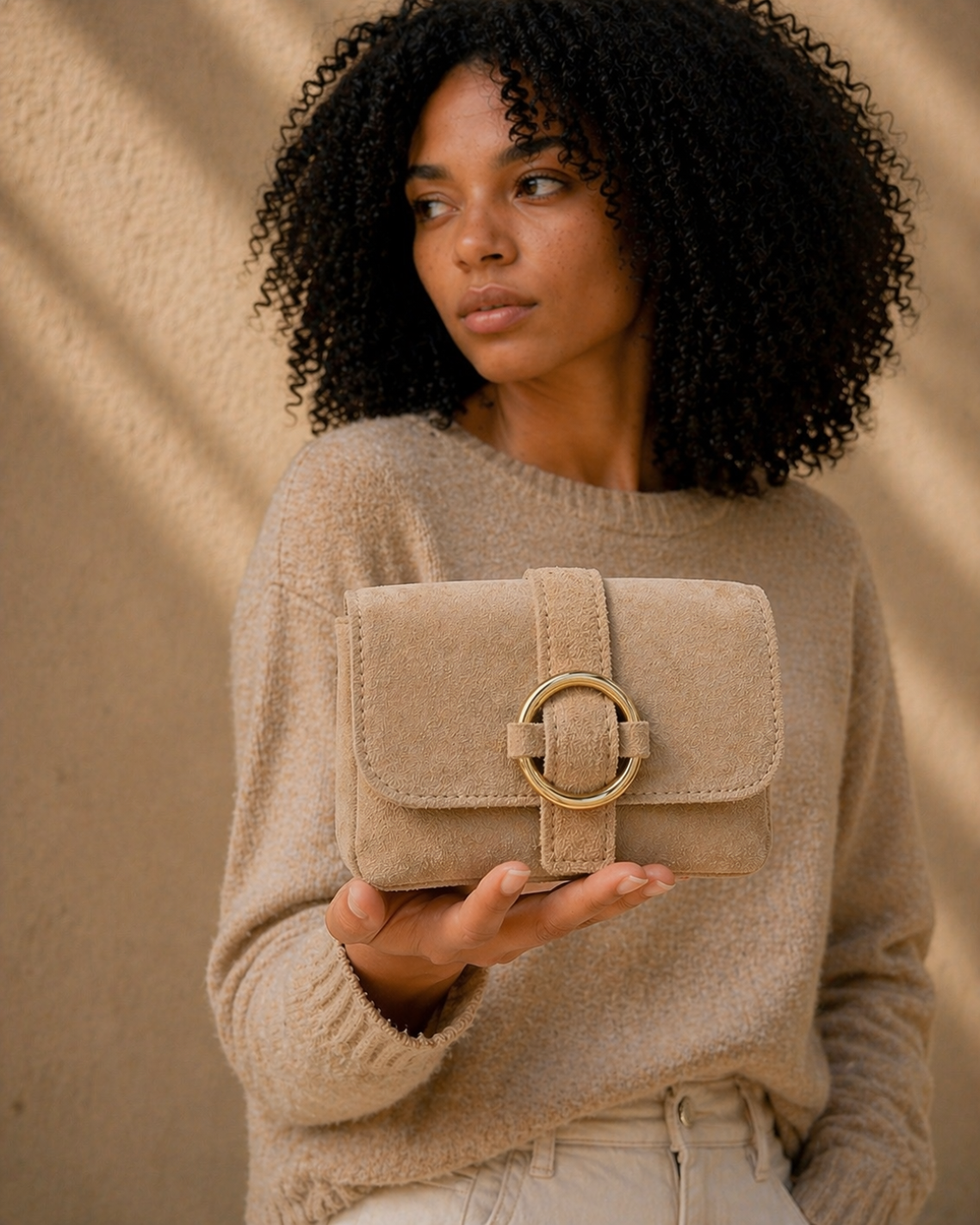 Micro-sac en daim BERLINGOT SUEDE Beige crème