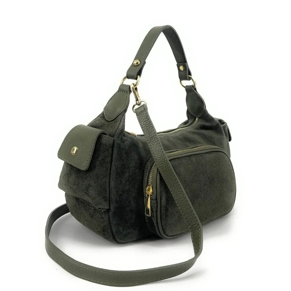 Sac multipoche en croûte de cuir NELLIE Kaki