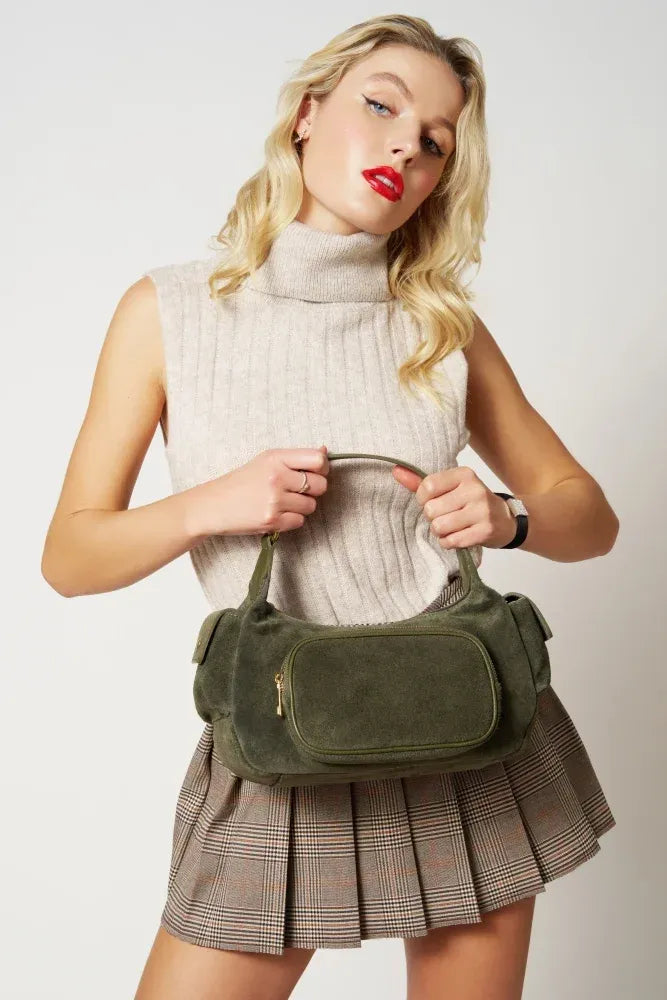 Sac multipoche en croûte de cuir NELLIE Kaki