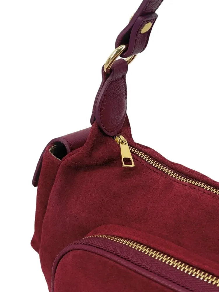 Sac multipoche en croûte de cuir NELLIE Rouge bordeaux