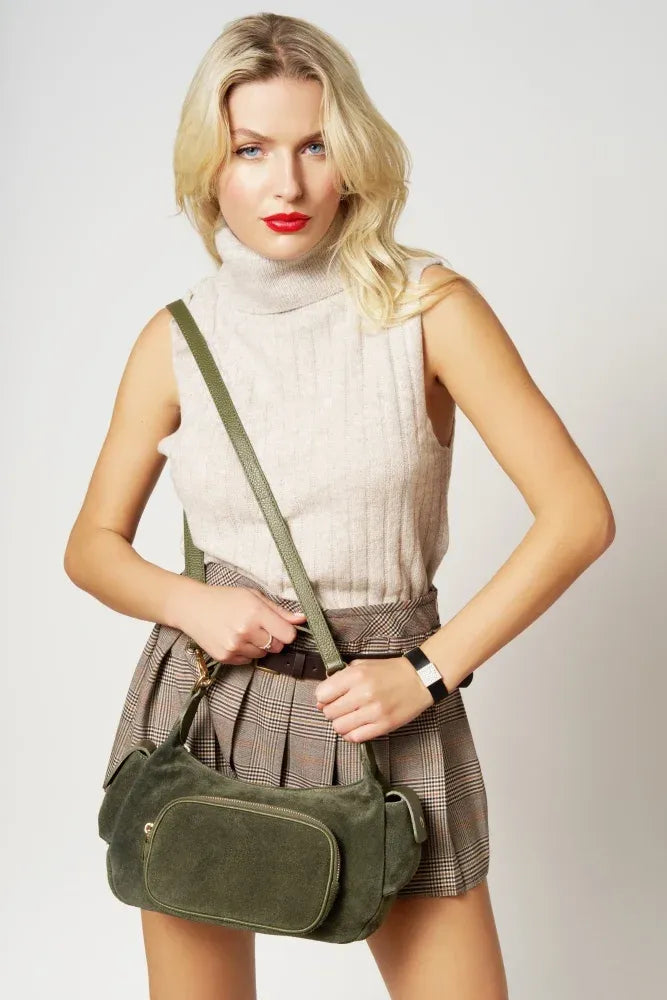 Sac multipoche en croûte de cuir NELLIE Kaki