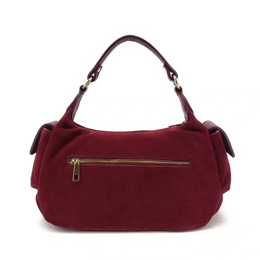 Sac multipoche en croûte de cuir NELLIE Rouge bordeaux