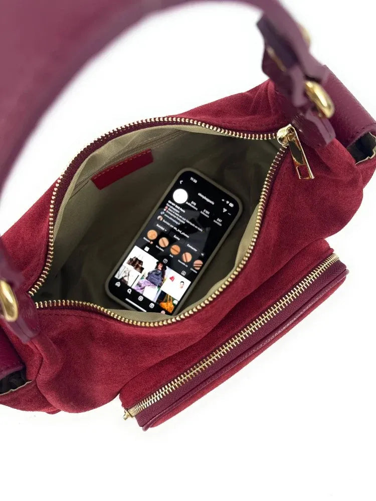Sac multipoche en croûte de cuir NELLIE Rouge bordeaux