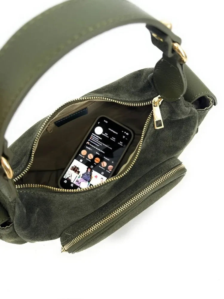 Sac multipoche en croûte de cuir NELLIE Kaki