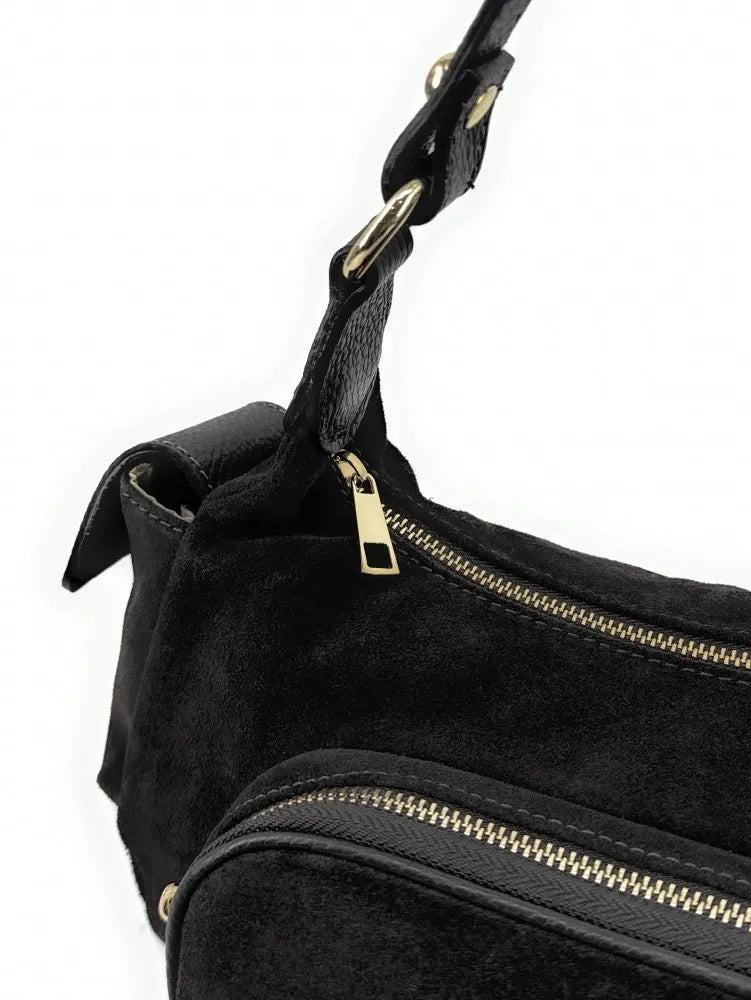 Sac multipoche en croûte de cuir NELLIE Noir
