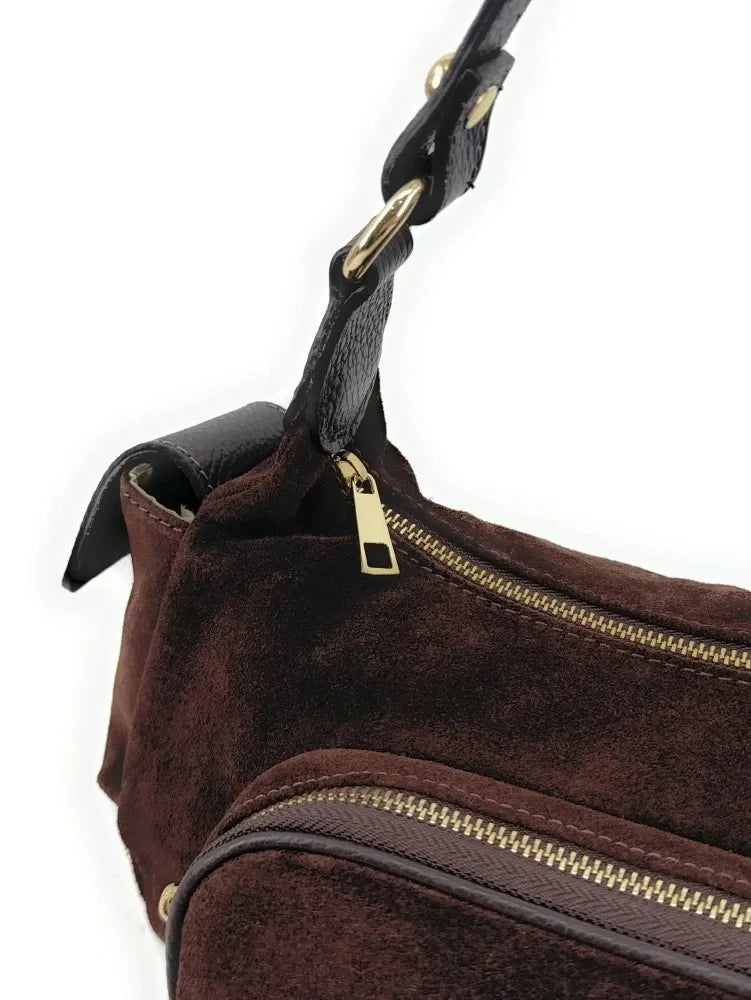 Sac multipoche en croûte de cuir NELLIE Chocolat