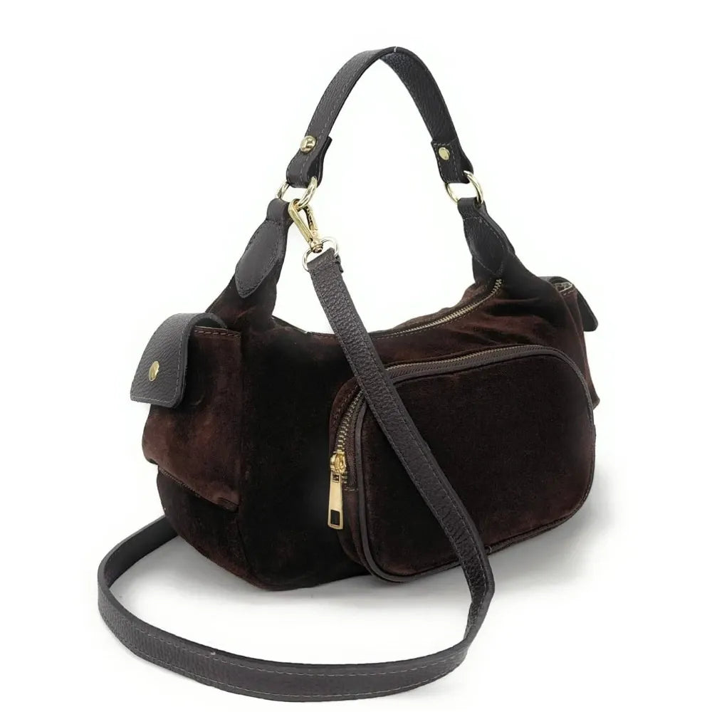 Sac multipoche en croûte de cuir NELLIE Chocolat