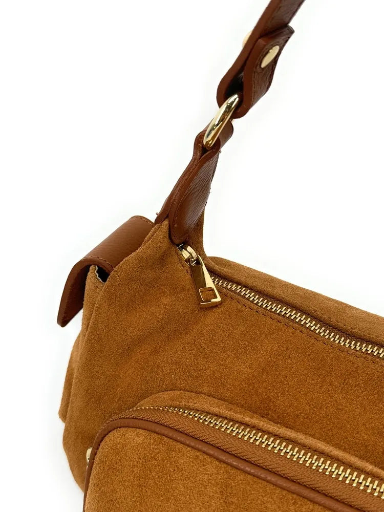 Sac multipoche en croûte de cuir NELLIE Camel