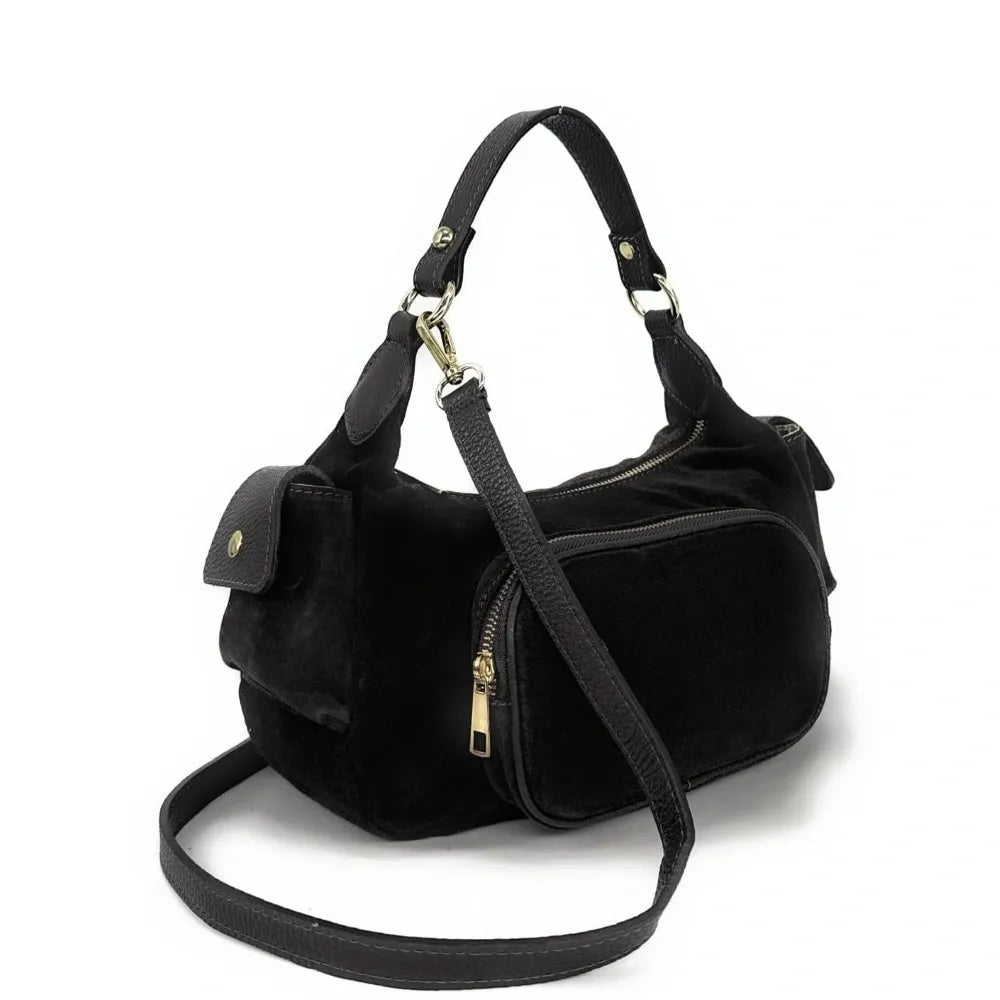 Sac multipoche en croûte de cuir NELLIE Noir