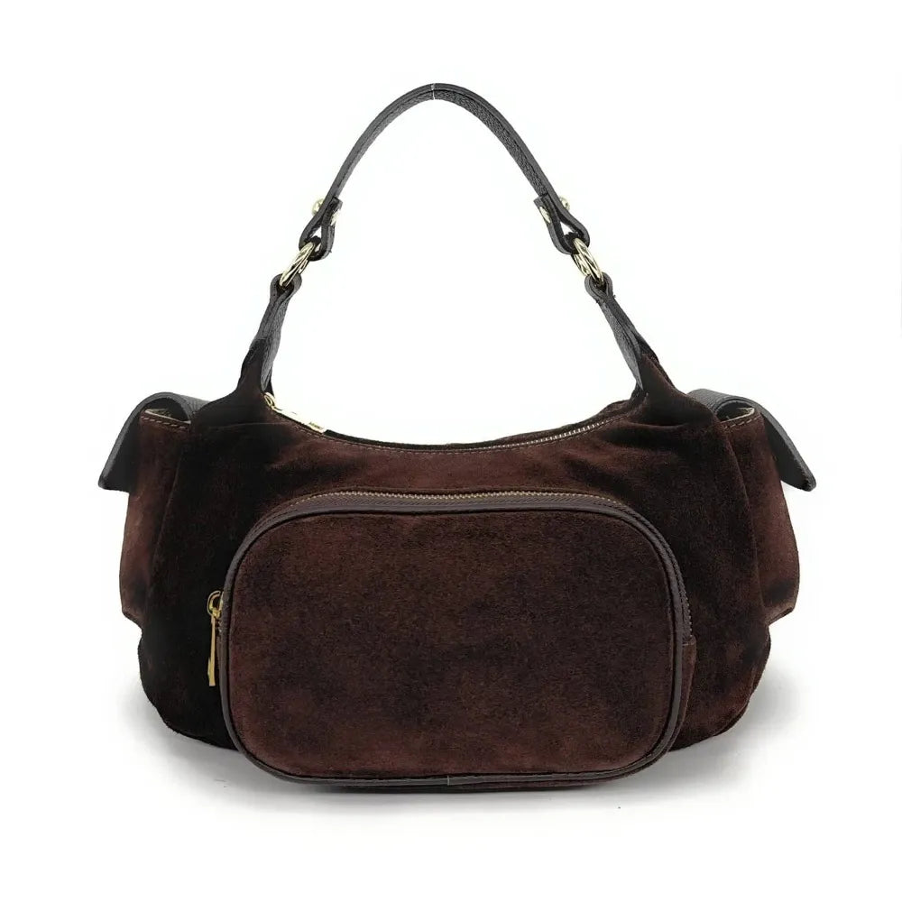 Sac multipoche en croûte de cuir NELLIE Chocolat